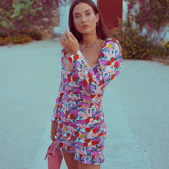 NWT Giuseppe Di Morabito ruched floral poplin puff sleeve mini dress - Picture 1 of 8
